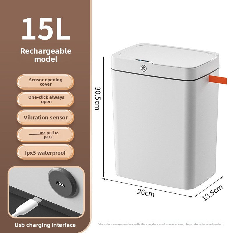 Smart Trash Can, Touch-free Operation, Automatic Packaging, Battery/Charging Options, Multi-zone Classification - Designed with compartments for efficient waste sorting, Versatile Placement - Slim design