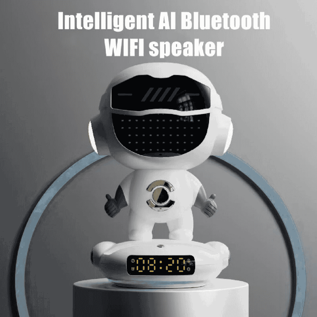 Smart AI Robot, Intelligent Conversation Wireless Speaker, AI Empowered Voice Interaction, Powerful AI Voice Model, Smart Life Assistant, Night Atmosphere Light, Long-Lasting Battery Life, Multi-Function Entertainment Hub, Premium Design & Durability