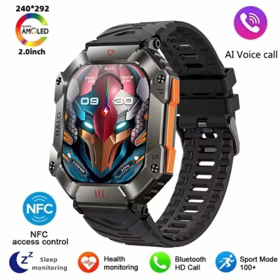 High Quality Durable Smartwatch, 2” High Definition IPS Screen, Bluetooth Call & Smart Notifications, Large Battery, Sports & Health Tracking, Compass & Waterproof Sports Design – Outdoor Electronic Watch