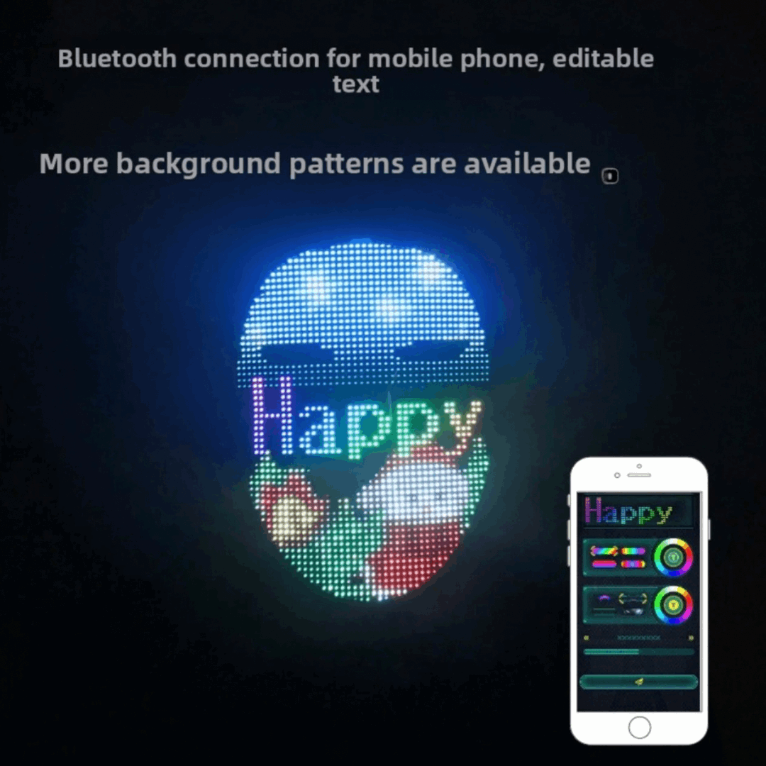 DIY Shining Bluetooth LED Face Mask, Programmable DIY Text and Animation Display, 46x58 Pixels, Music Rhythm Sync, Bluetooth app controlled, Compatible with Android and iOS devices