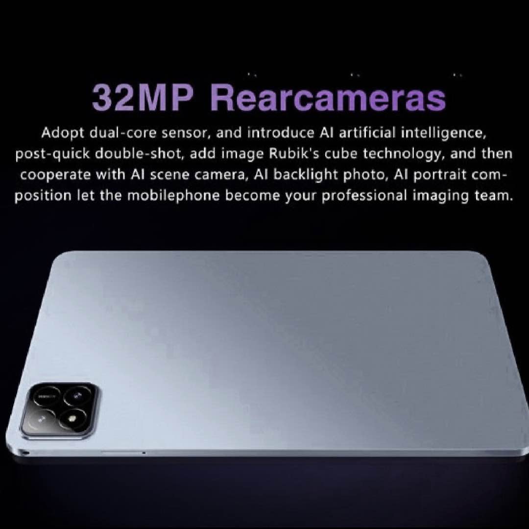 Back of a smartphone with camera setup and text about camera features on a black background