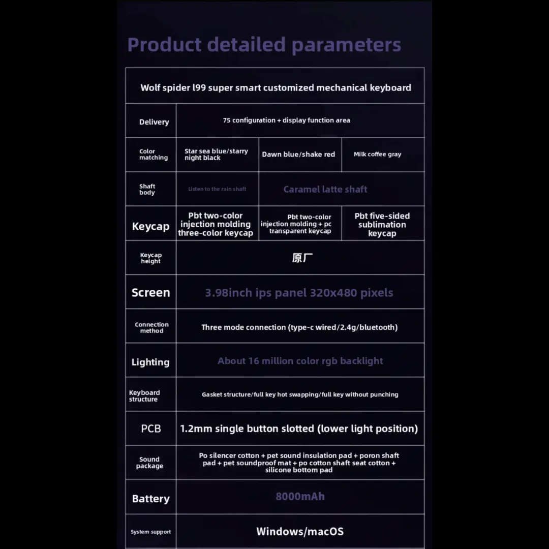 Aula L99 Mechanical Gaming Keyboard, 3.98-inch IPS Touch Screen, RGB LIGHTING: 16 million colour Backlight, SOUND OPTIMIZATION, 8000mAh Battery, Triple Connection Mode