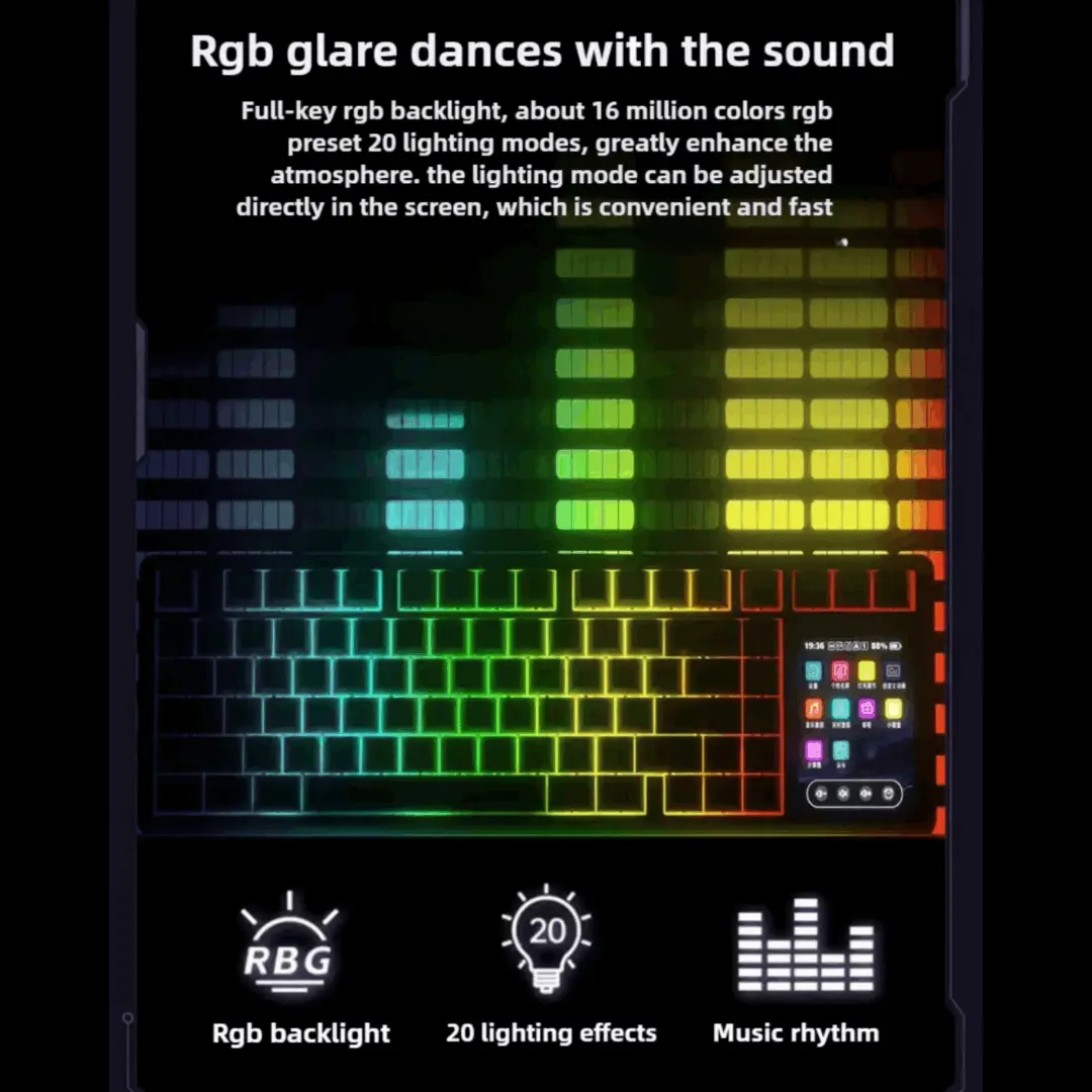 Aula L99 Mechanical Gaming Keyboard, 3.98-inch IPS Touch Screen, RGB LIGHTING: 16 million colour Backlight, SOUND OPTIMIZATION, 8000mAh Battery, Triple Connection Mode