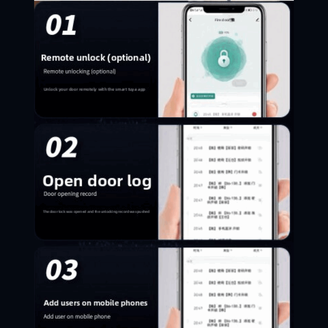 Smart Fingerprint Handle Lock, Two units per door (Smart handle outside and normal lock handle inside), Advanced fingerprint technology, Easily control and monitor, High Security, Durable Build, Versatile Unlocking: fingerprint password and key entry