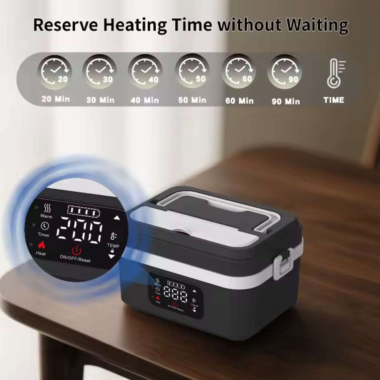 Smart Lunch Box, 1L Cordless Food Warmer, 8000mAh Battery, 6 Temperature Levels, Keep-Warm 15-20h