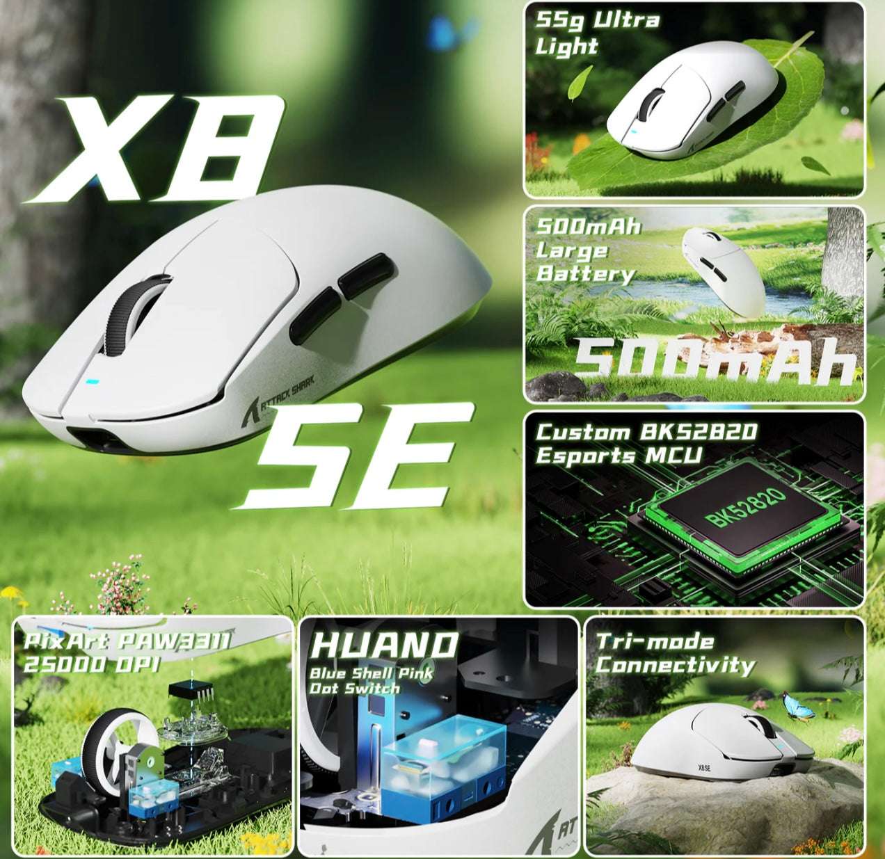 ATTACK SHARK X8 Series Tri-mode Lightweight Wireless Gaming Mouse