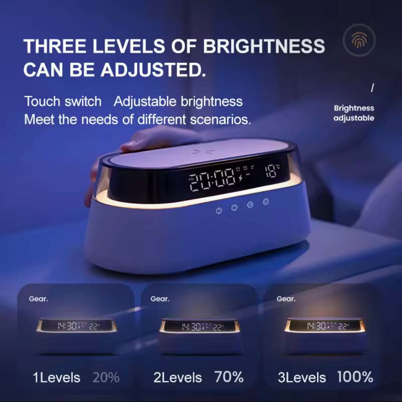 6-in-1 Smart Alarm Clock, 15W Wireless Charger, Bluetooth Speaker, FM Radio, Dual Alarm, USB Charging Port & RGB Mood Light