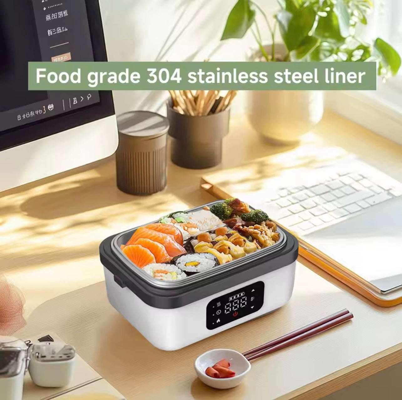 Smart Lunch Box, 1L Cordless Food Warmer, 8000mAh Battery, 6 Temperature Levels, Keep-Warm 15-20h