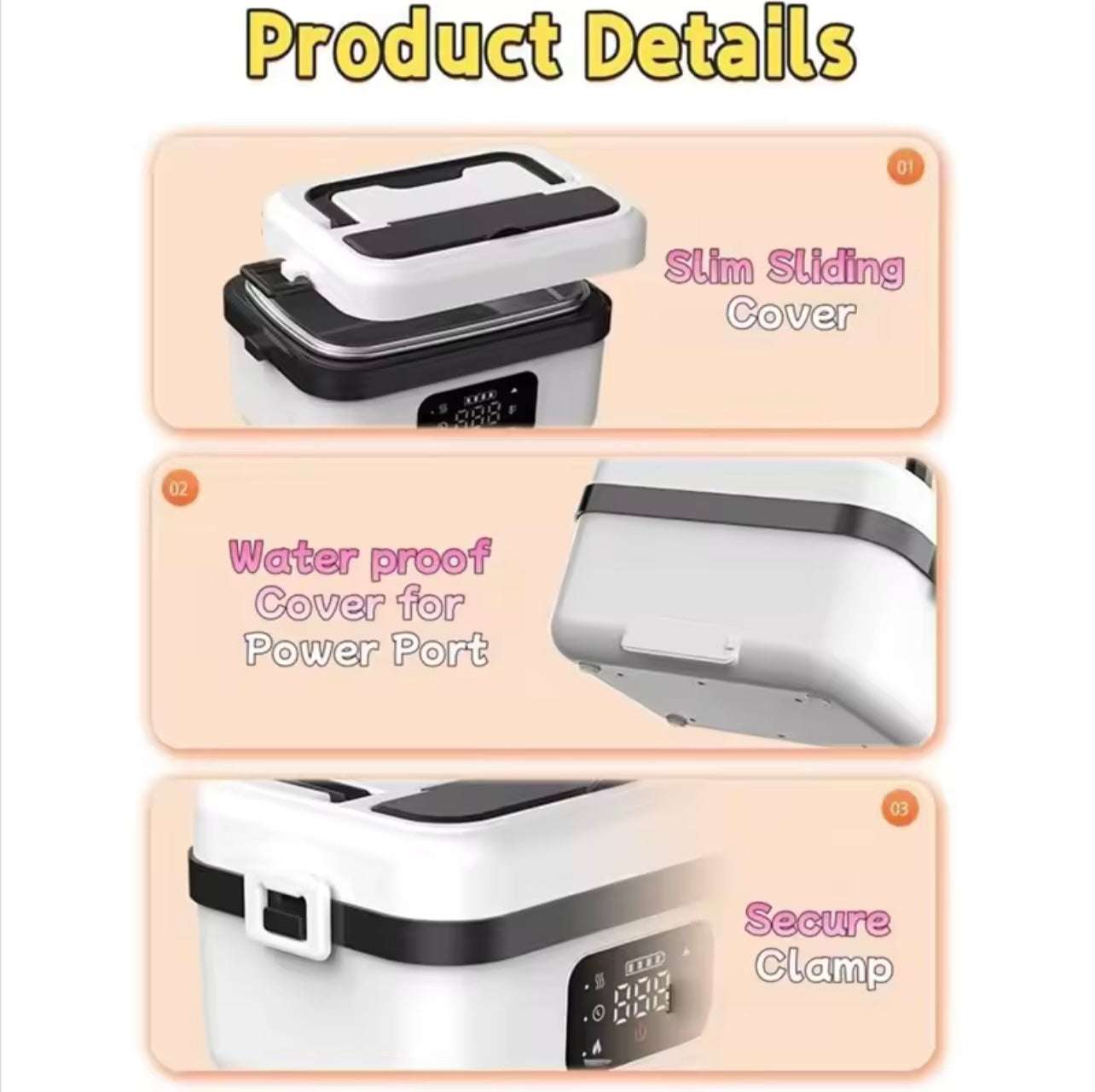 Smart Lunch Box, 1L Cordless Food Warmer, 8000mAh Battery, 6 Temperature Levels, Keep-Warm 15-20h