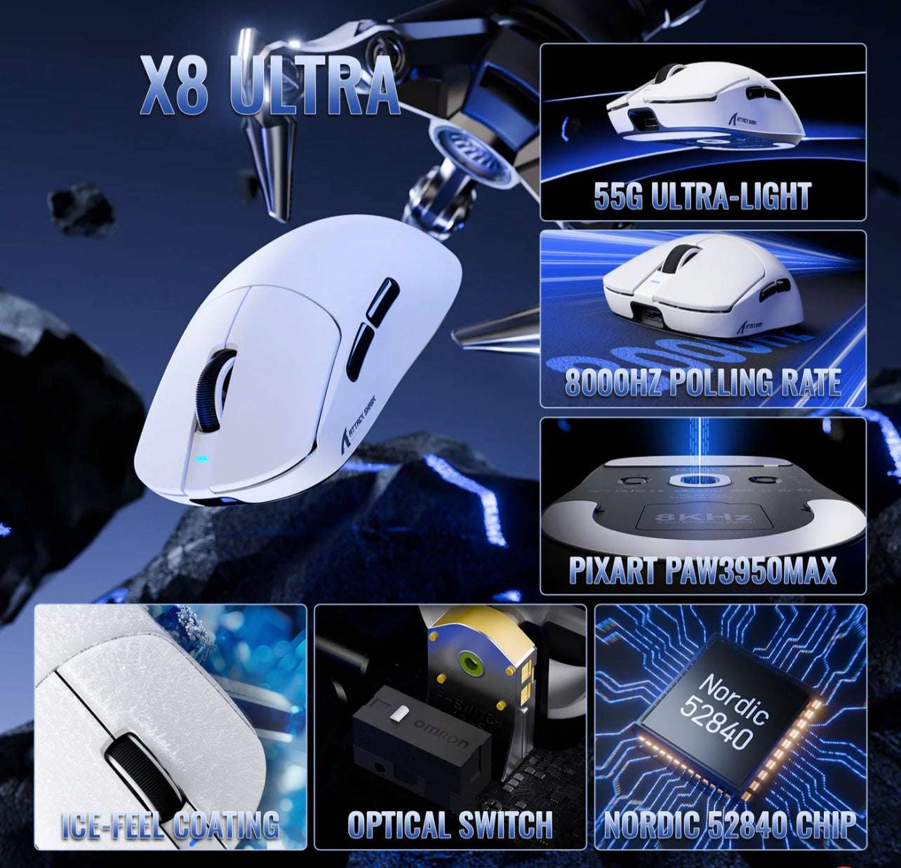 ATTACK SHARK X8 Series Tri-mode Lightweight Wireless Gaming Mouse