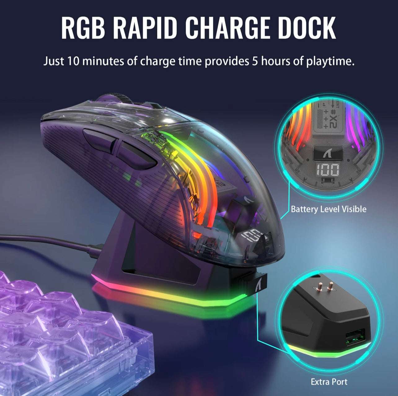 Attack Shark X2 Pro Gaming Mouse, Tri-Mode Wireless 2.4GHz/Bluetooth/Wired, 4000 DPI, RGB Lighting, Silent Clicks, Charging Dock