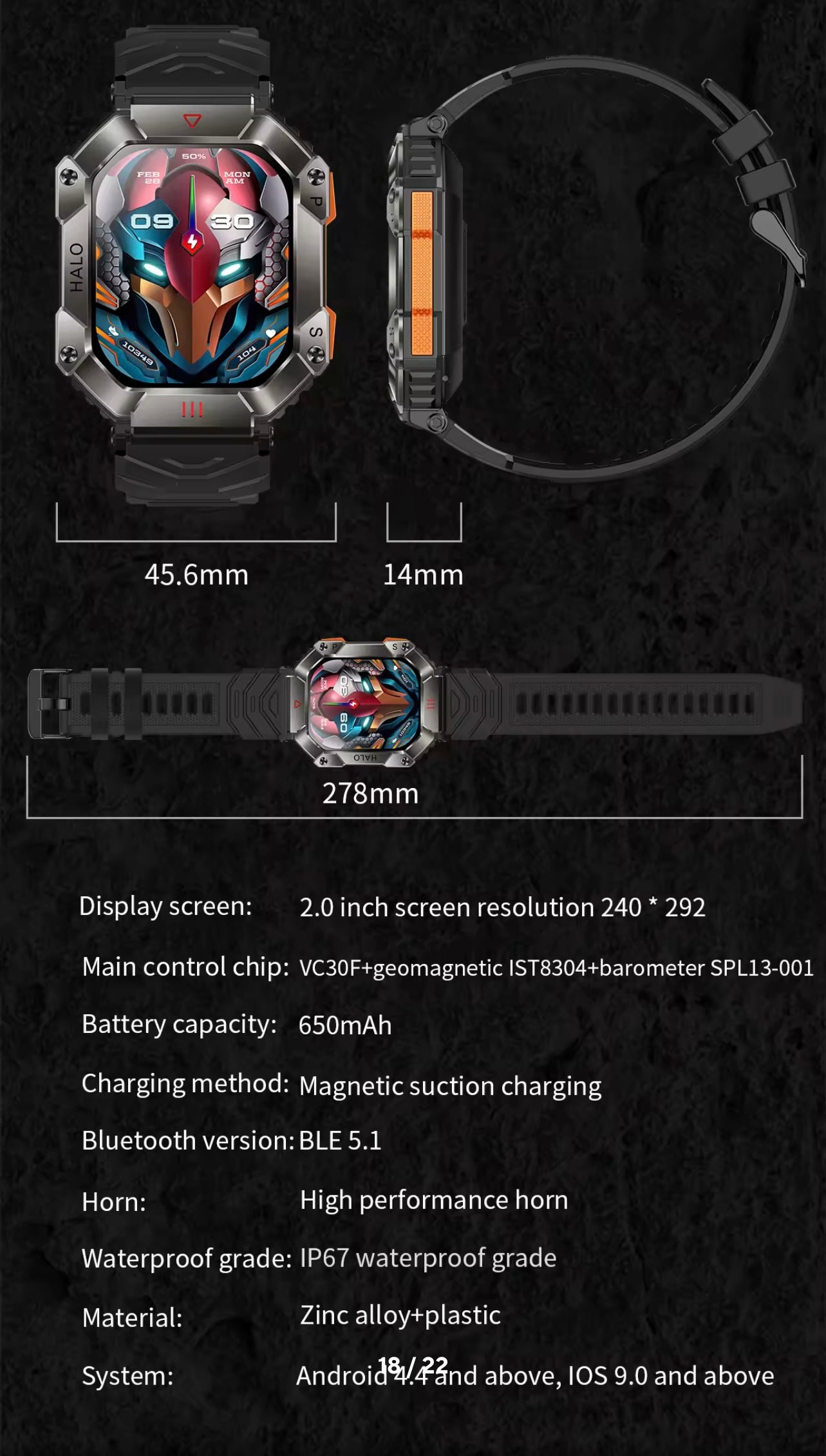Men’s Military Smartwatch with Bluetooth Call, Large Battery, Compass & Waterproof Sports Design – Outdoor Electronic Watch