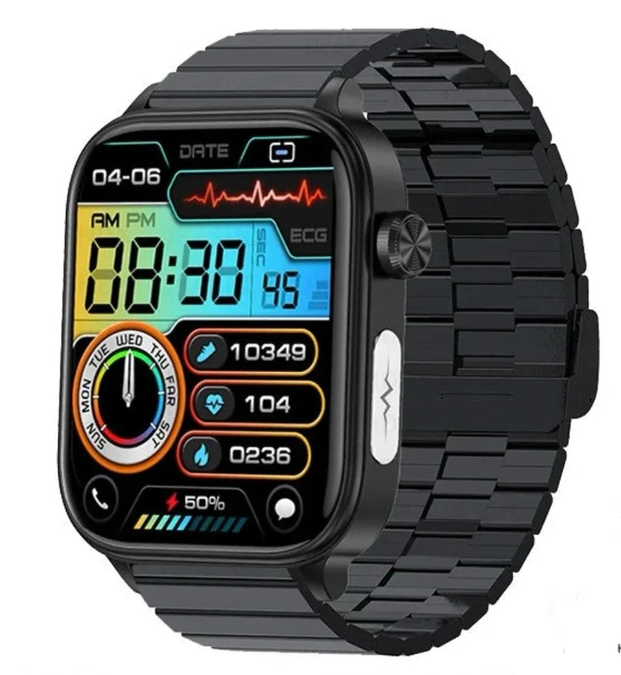 Advanced Smart Watch with Health Monitor - 1.96" IPS HD Touch, Bluetooth Call, Smart Apps, ECG, Blood Lipids, Uric Acid, Body Fat, Micro Physical Examination, Emotional Stress Detection, Non-Invasive Blood Glucose Measure, 7-Day Battery Life - ZeeTec Store