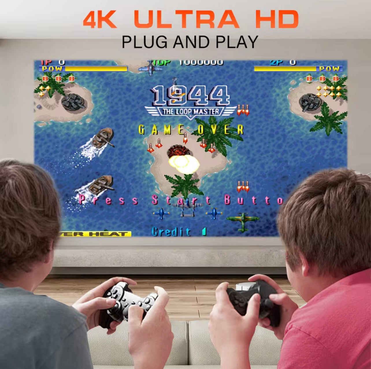 P30 Max 4K Smart Projector, Home Theater, LCD Full HD, 180° Flexible Projection, with 2 Wireless Controllers, 10 emulators and 128GB TF Support