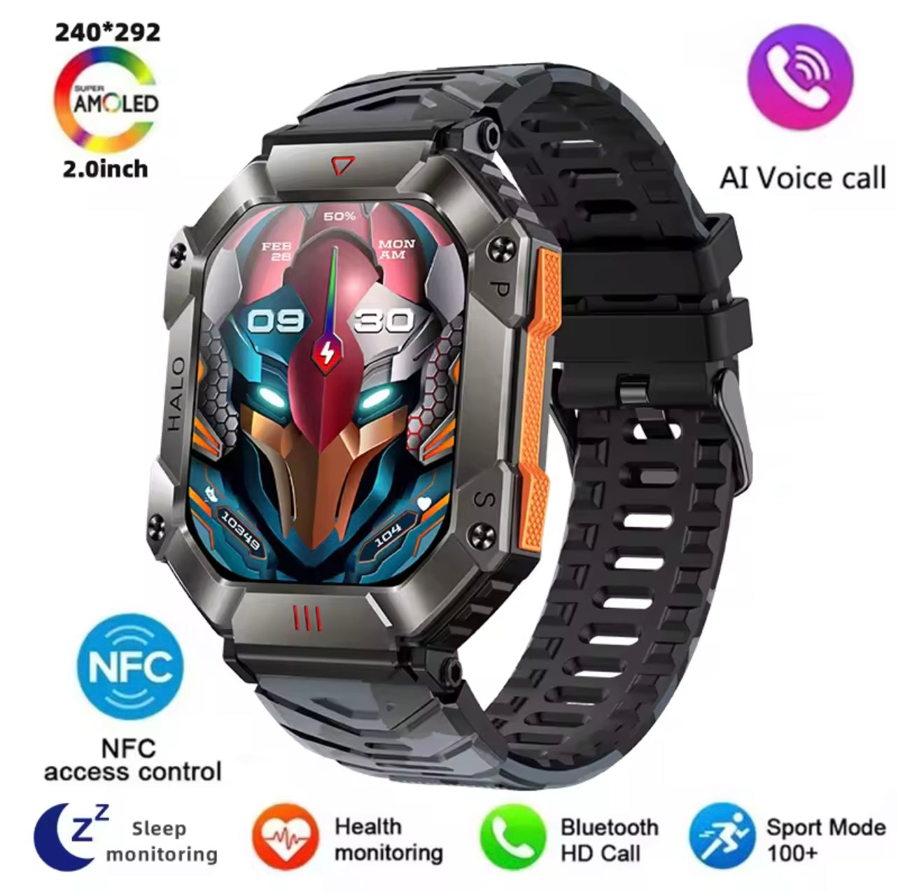 Men’s Military Smartwatch with Bluetooth Call, Large Battery, Compass & Waterproof Sports Design – Outdoor Electronic Watch