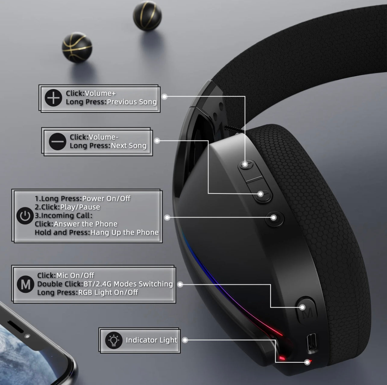 ATTACK SHARK L90 Foldable RGB Ultra-Light Tri-Mode Gaming Headset