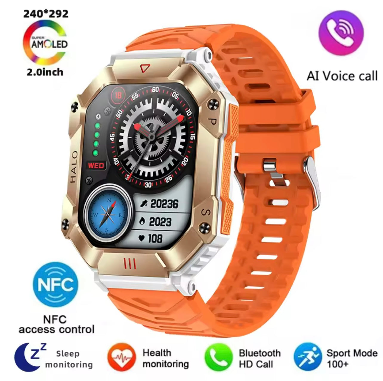 Men’s Military Smartwatch with Bluetooth Call, Large Battery, Compass & Waterproof Sports Design – Outdoor Electronic Watch