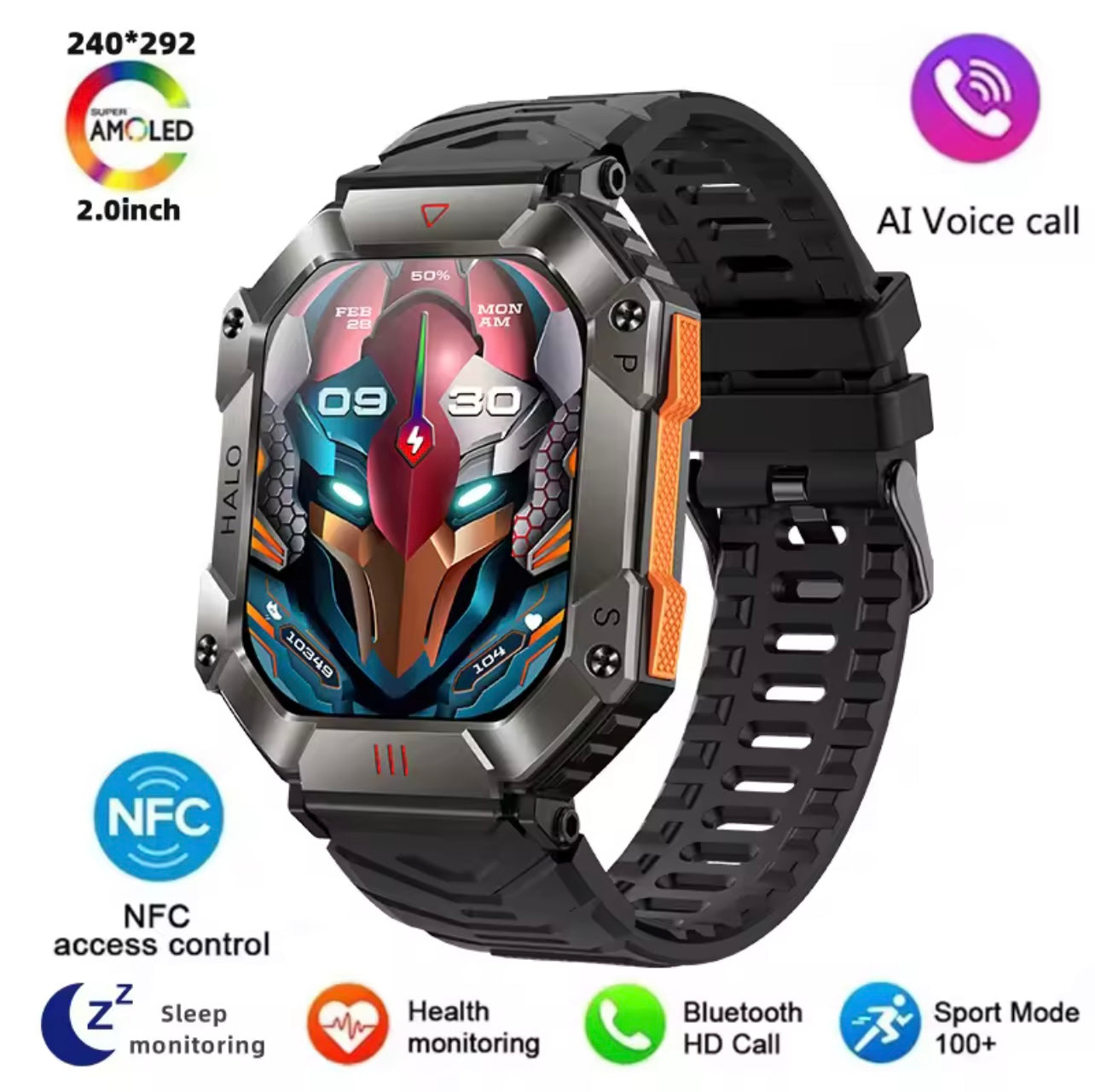 Men’s Military Smartwatch with Bluetooth Call, Large Battery, Compass & Waterproof Sports Design – Outdoor Electronic Watch