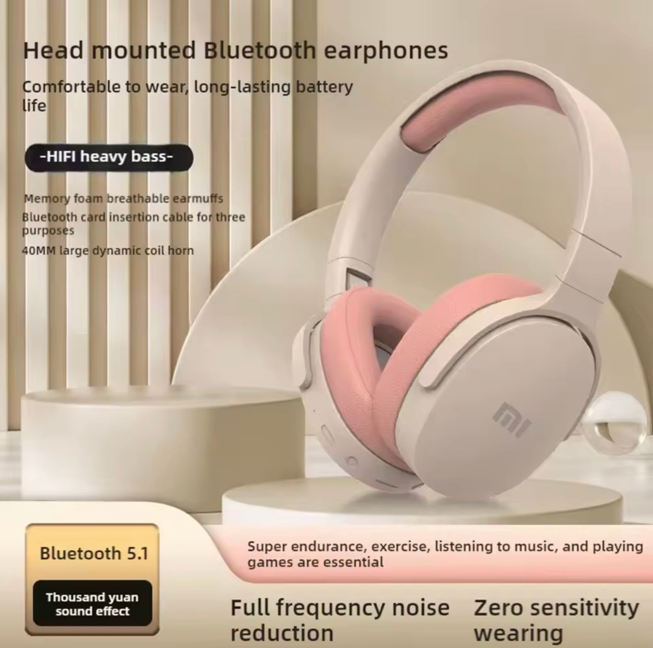 Xiaomi Wireless Bluetooth Headphones – Over-Ear Hi-Fi Stereo, Foldable Lightweight Design, TF Card Support, 3.5mm & Type-C Interface