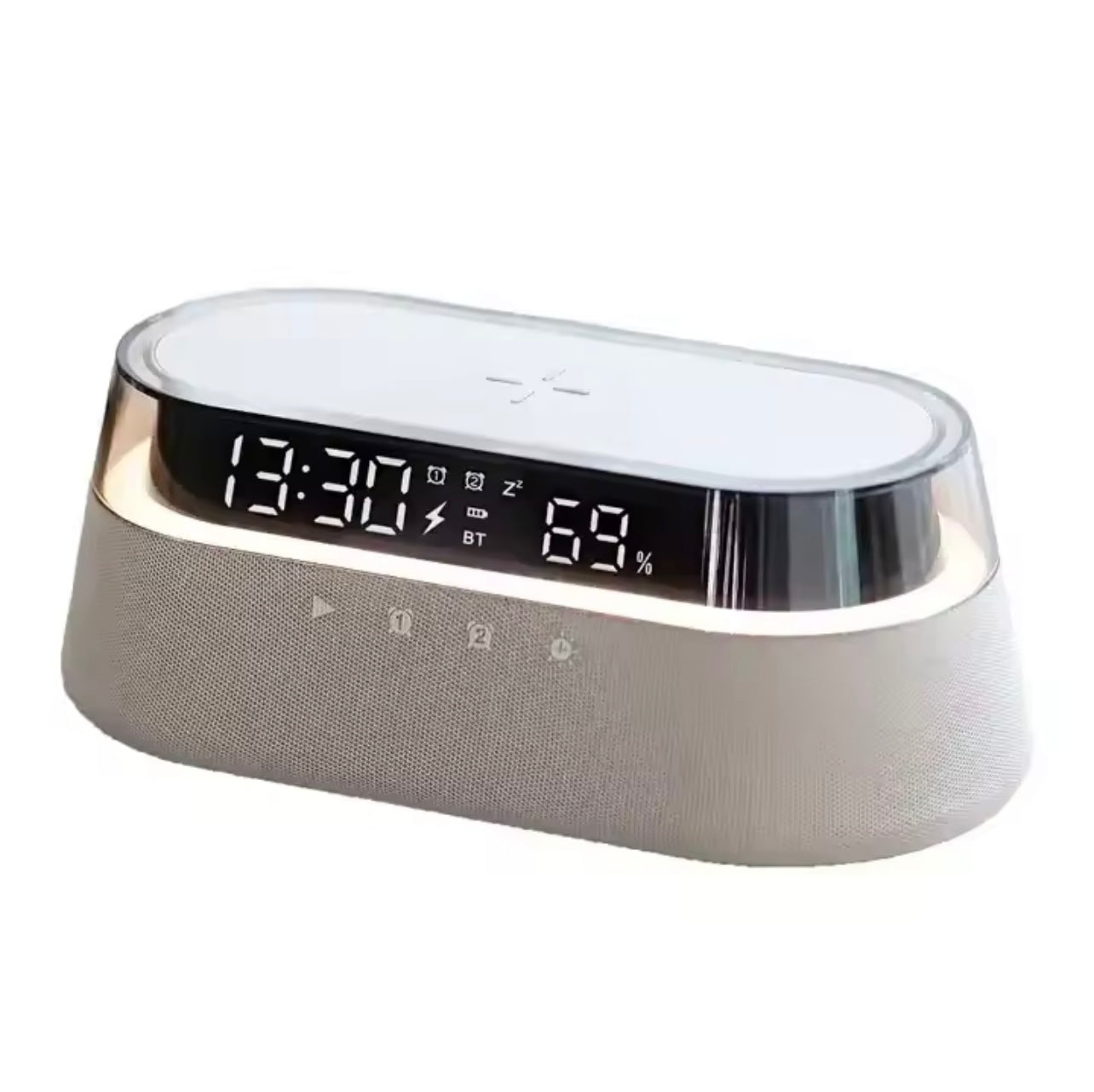 6-in-1 Smart Alarm Clock, 15W Wireless Charger, Bluetooth Speaker, FM Radio, Dual Alarm, USB Charging Port & RGB Mood Light
