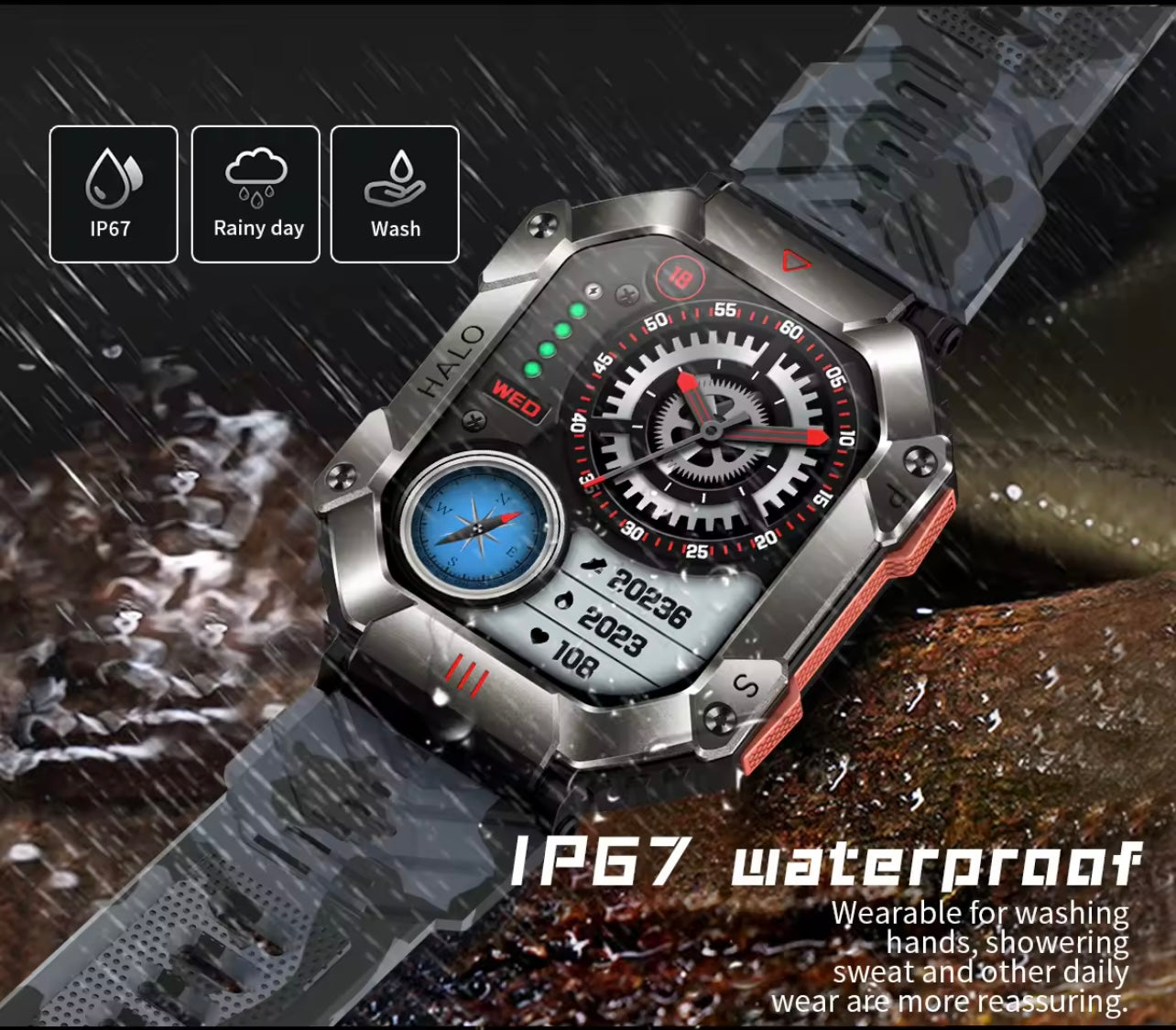 Men’s Military Smartwatch with Bluetooth Call, Large Battery, Compass & Waterproof Sports Design – Outdoor Electronic Watch