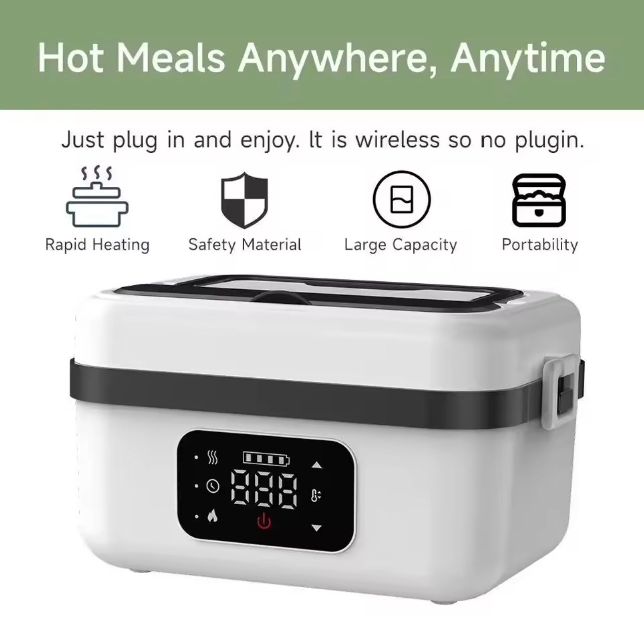 Smart Lunch Box, 1L Cordless Food Warmer, 8000mAh Battery, 6 Temperature Levels, Keep-Warm 15-20h