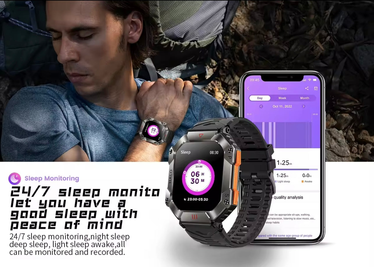 Men’s Military Smartwatch with Bluetooth Call, Large Battery, Compass & Waterproof Sports Design – Outdoor Electronic Watch