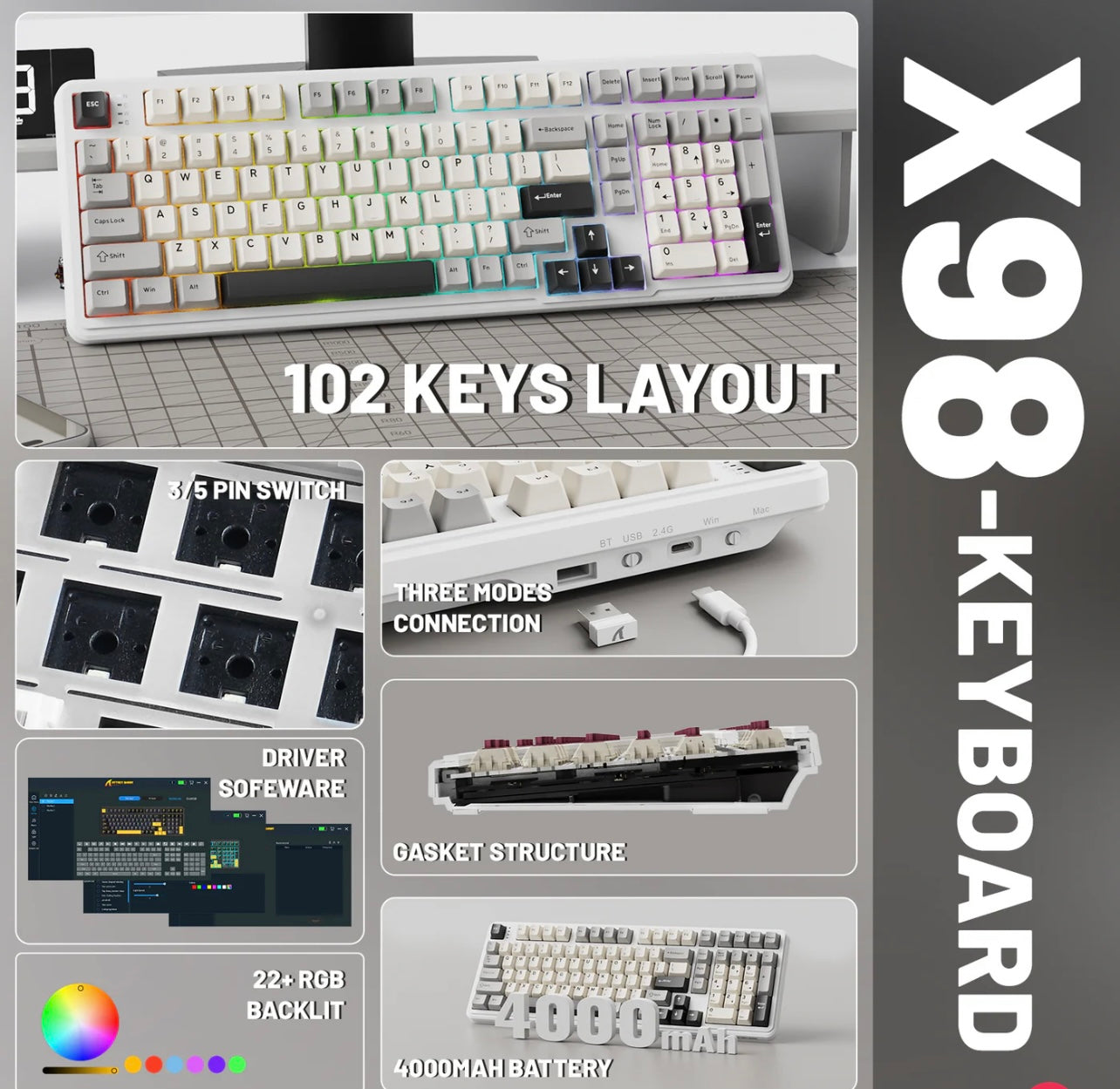 ATTACK SHARK X98 Full-size Wireless Mechanical Keyboard