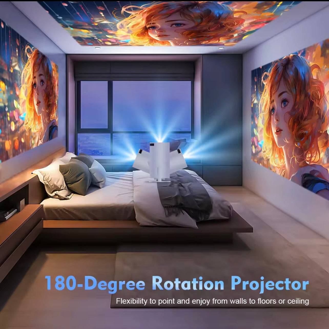 Projector 4K 720P Dual Band WiFi BT 180° Flexible Ultra-Low Noise Android