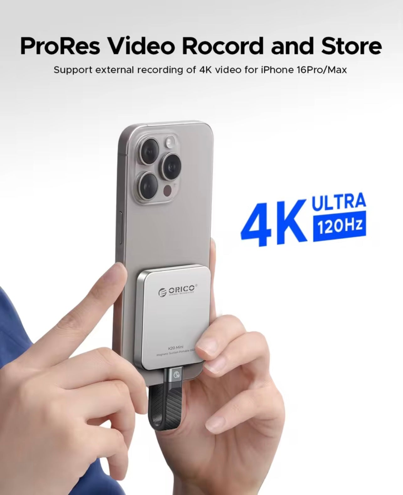 ORICO K20Mini Magnetic External SSD β 2000MB/s Portable Storage for iPhone 16/15 Pro & Pro Max | 4K ProRes HDR Recording Drive