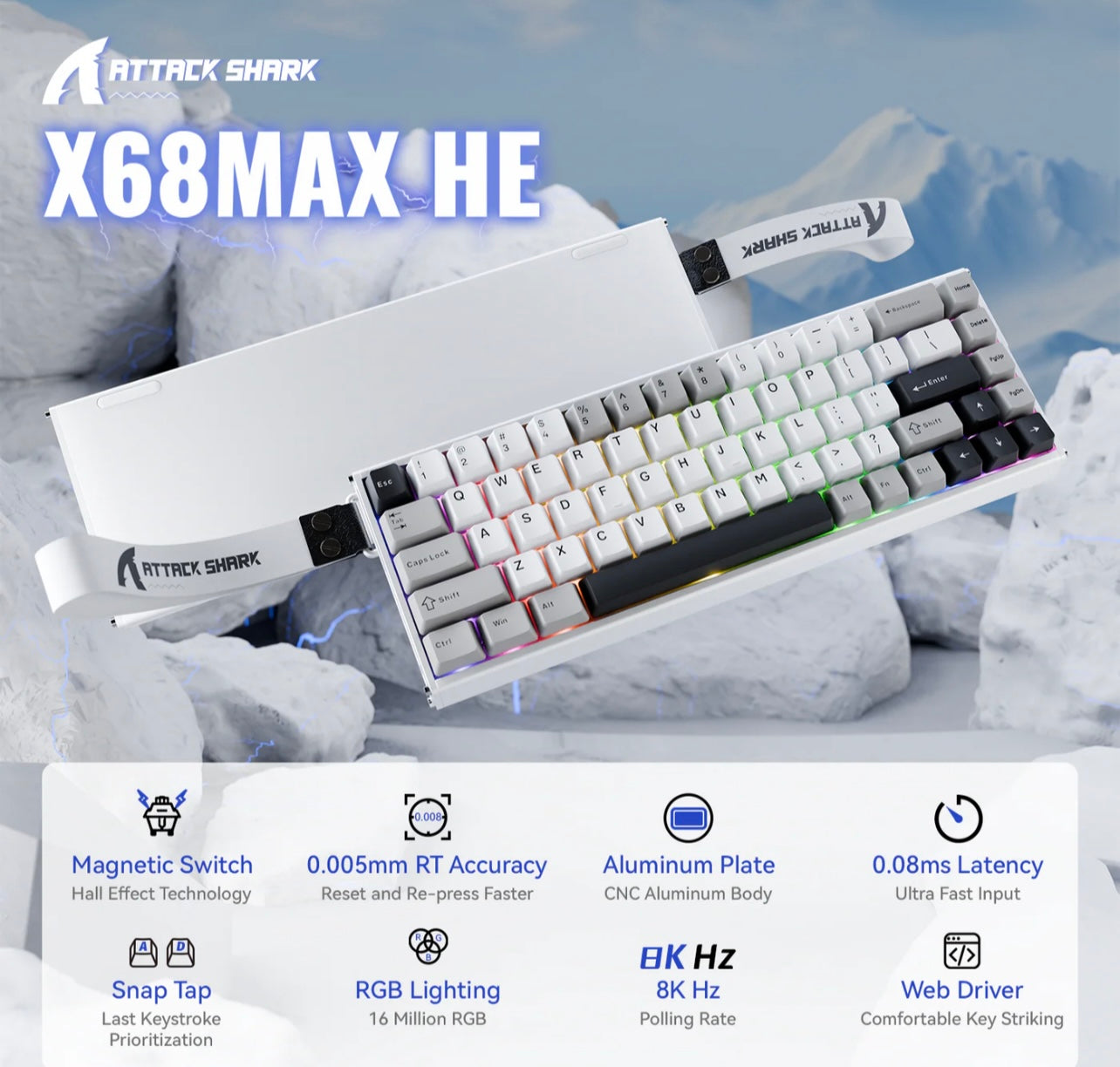 ATTACK SHARK X68MAX HE Rapid Trigger Aluminum Keyboard Magnetic Switch