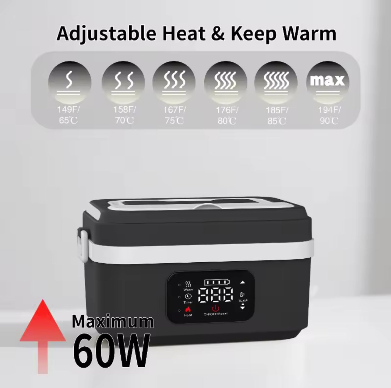 Smart Lunch Box, 1L Cordless Food Warmer, 8000mAh Battery, 6 Temperature Levels, Keep-Warm 15-20h