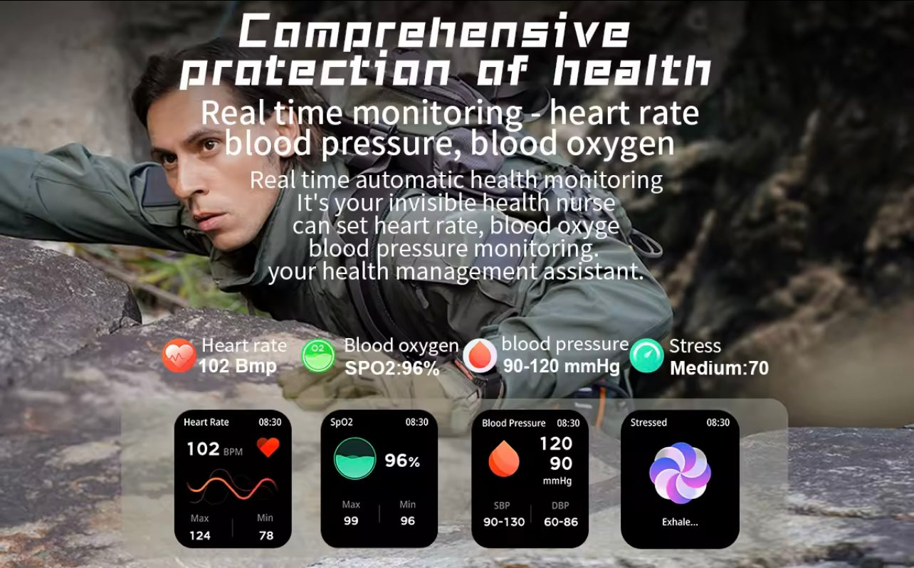Men’s Military Smartwatch with Bluetooth Call, Large Battery, Compass & Waterproof Sports Design – Outdoor Electronic Watch