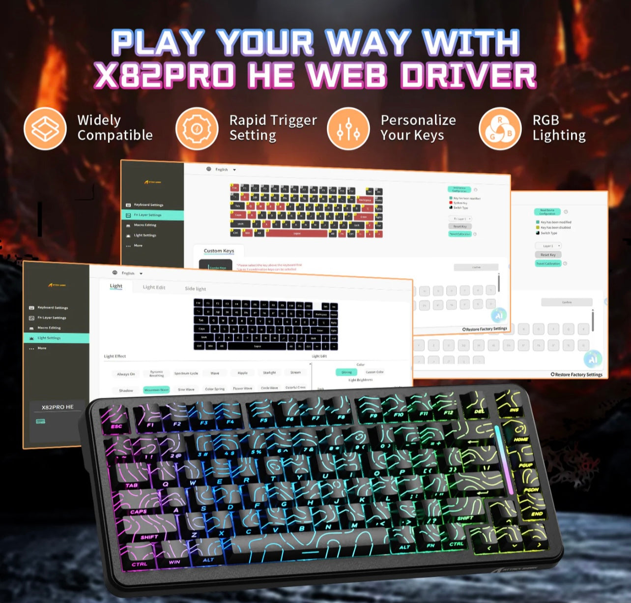 ATTACK SHARK X82PRO HE Wireless Rapid Trigger Gaming Keyboard Magnetic Switch