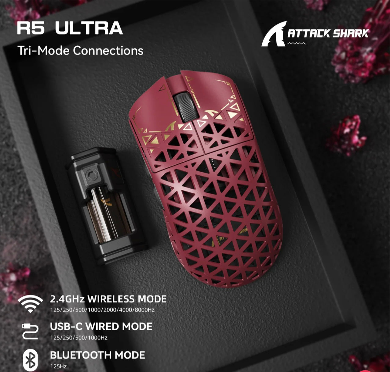 ATTACK SHARK R5 Ultra Carbon Fiber Wireless 8K PAW3950MAX Gaming Mouse