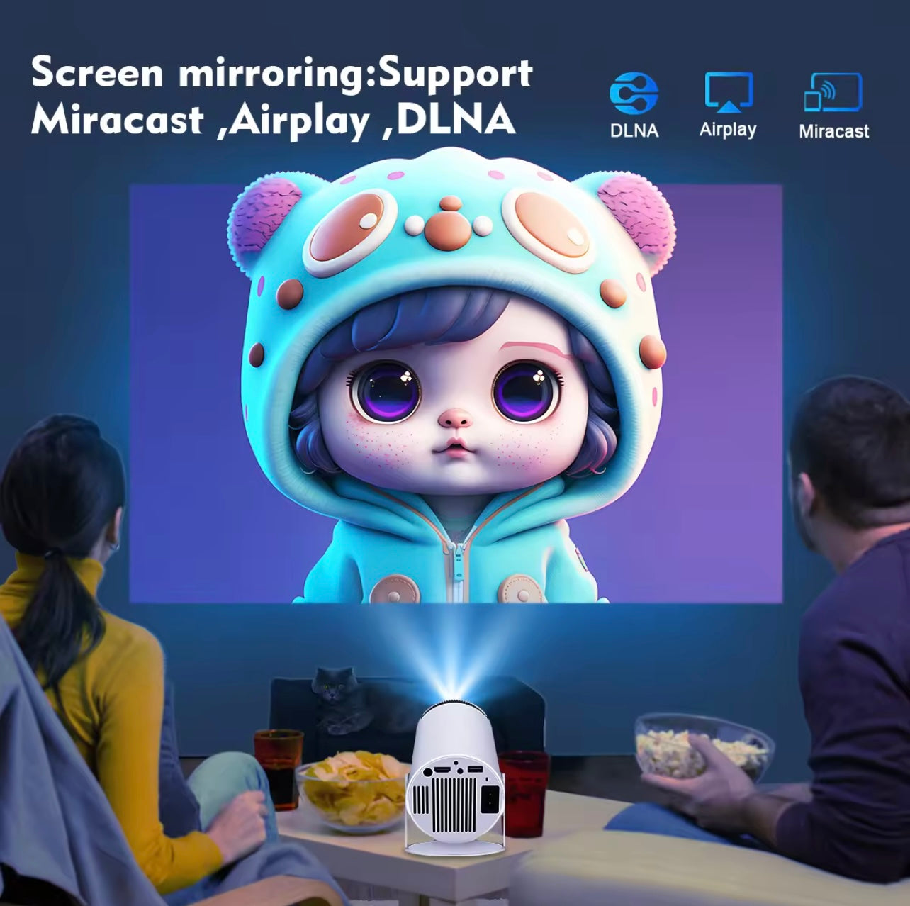 Projector 4K 720P Dual Band WiFi BT 180° Flexible Ultra-Low Noise Android