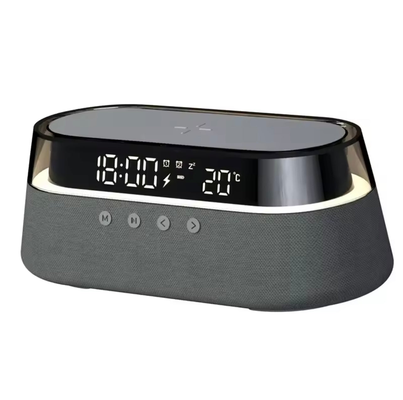 6-in-1 Smart Alarm Clock, 15W Wireless Charger, Bluetooth Speaker, FM Radio, Dual Alarm, USB Charging Port & RGB Mood Light