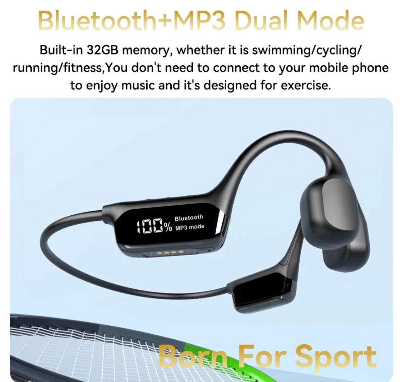 IPX8 Waterproof Bone Conduction Wireless Headphones – 32GB MP3, Swimming & Sport