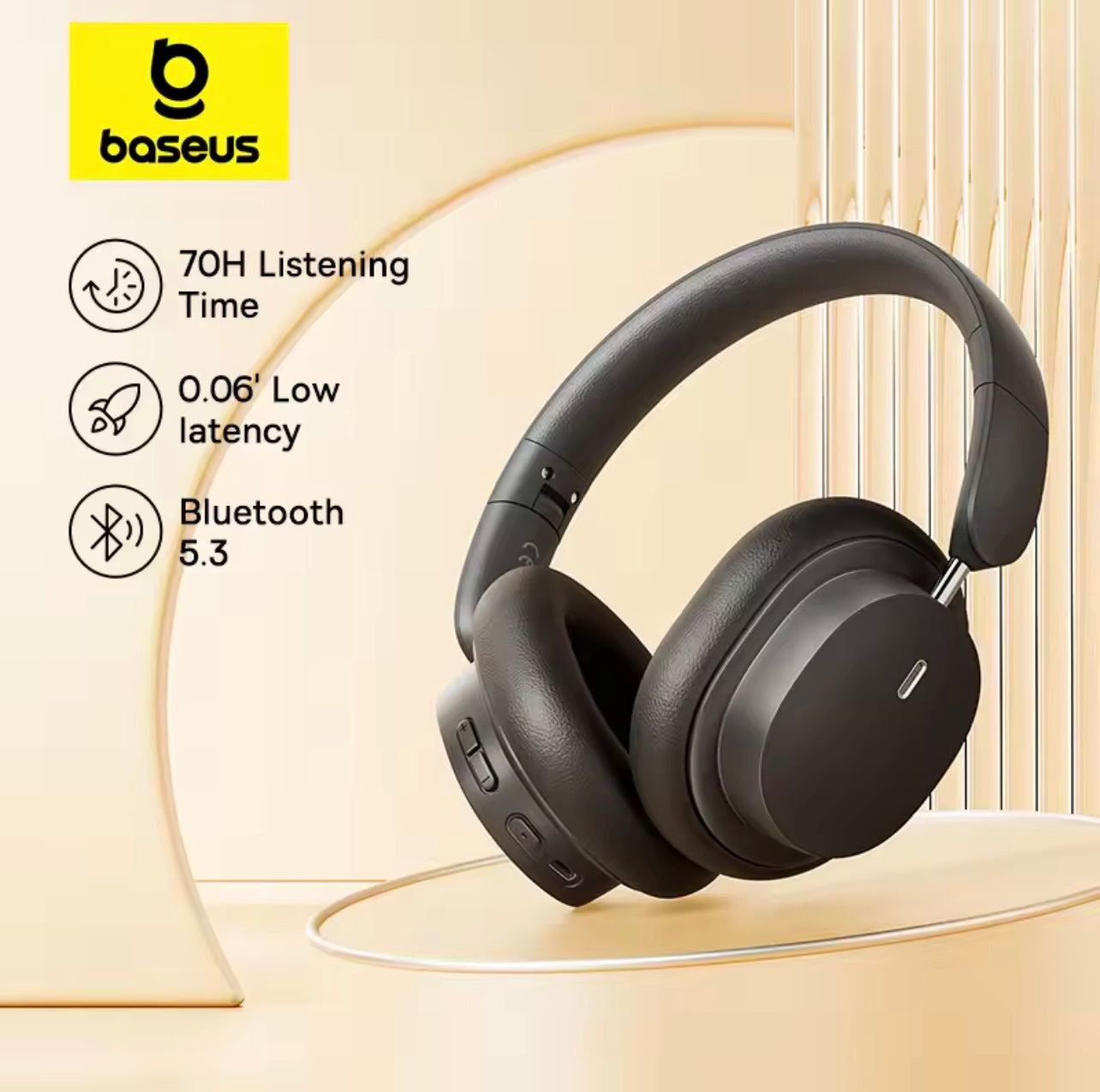 Baseus Bowie D05 Wireless Headphones – Bluetooth 5.3, 3D Spatial Audio, 40mm Drivers, Foldable Over-Ear Design, 70H Playtime