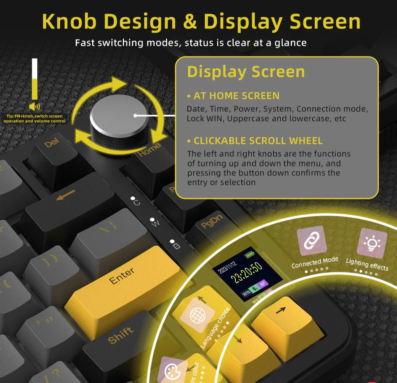 ATTACK SHARK X85PRO, 75% Tri-Mode Gasket Mechanical Keyboard, Multi-function TFT smart display, CNC precision knob for quick volume control, Tri-mode connectivity – wired Bluetooth and 2.4GHz wireless, 3-pin/5-pin hot-swappable PCB, programmable RGB