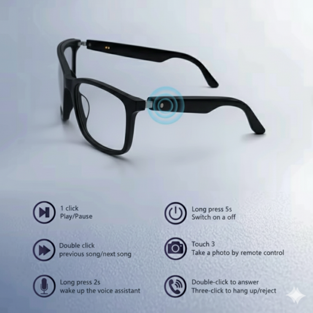 2-in-1 Bluetooth Smart (Sun)Glasses, Magnetic Disassembly, Music and Bluetooth Call Function, Smart Touch Control, Dual Magnetic Charging, Eye Protection - UV400 Polarized Lens, Automatic Pairing & Lightweight Design 27g, Compatible with Android & iOS