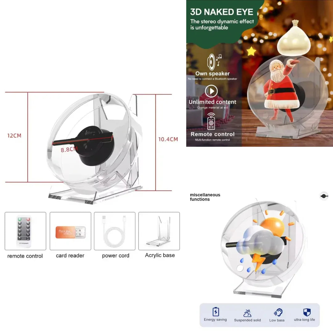 Hologram Fan Projector 3D with High Quality LED Lamp Beads, 8GB TF Memory Card, App & Remote Control, Adjustable Brightness, Massive 3D Image Video Library - ZeeTec Store