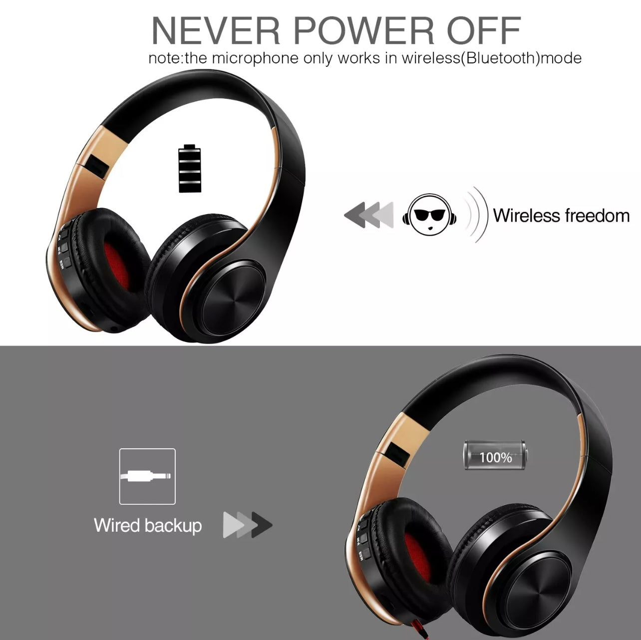 HEADPHONE MULTI FUNCTIONAL FOLDABLE WIRELESS STEREO SUPER BASS FM MIC SD CARD