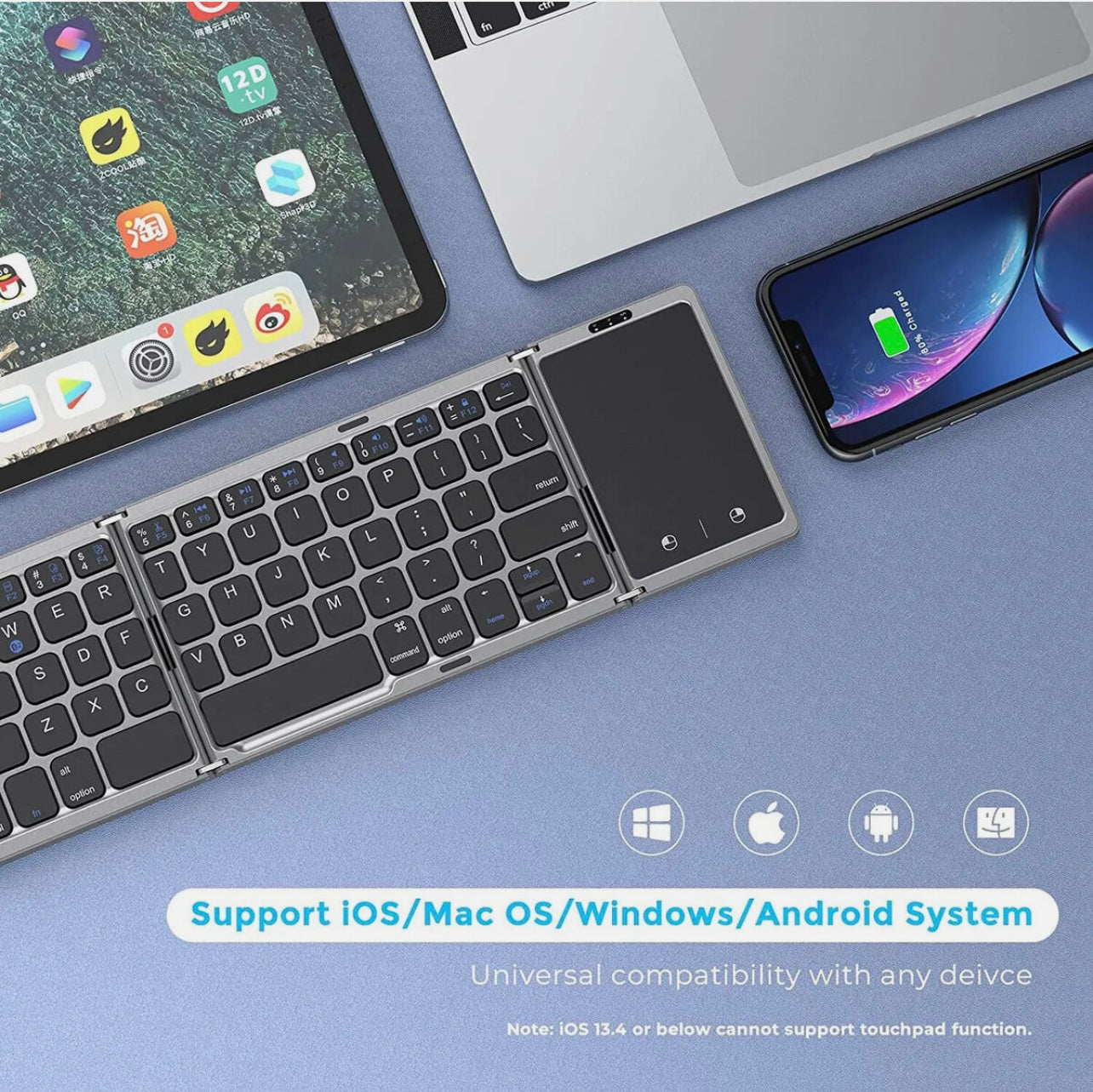 PORTABLE WIRELESS KEYBOARD FOLDABLE with TOUCHPAD MOUSE for TABLET LAPTOP MOBILE