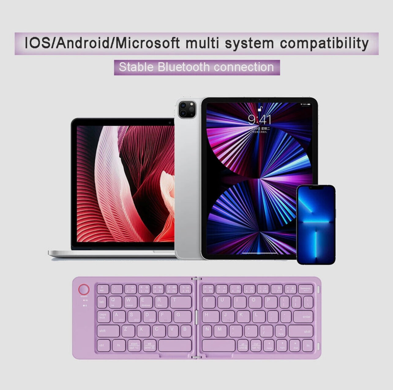 WIRELESS KEYBOARD RECHARGABLE FOLDABLE MINI COLORFUL for PHONE IPAD TABLT PC