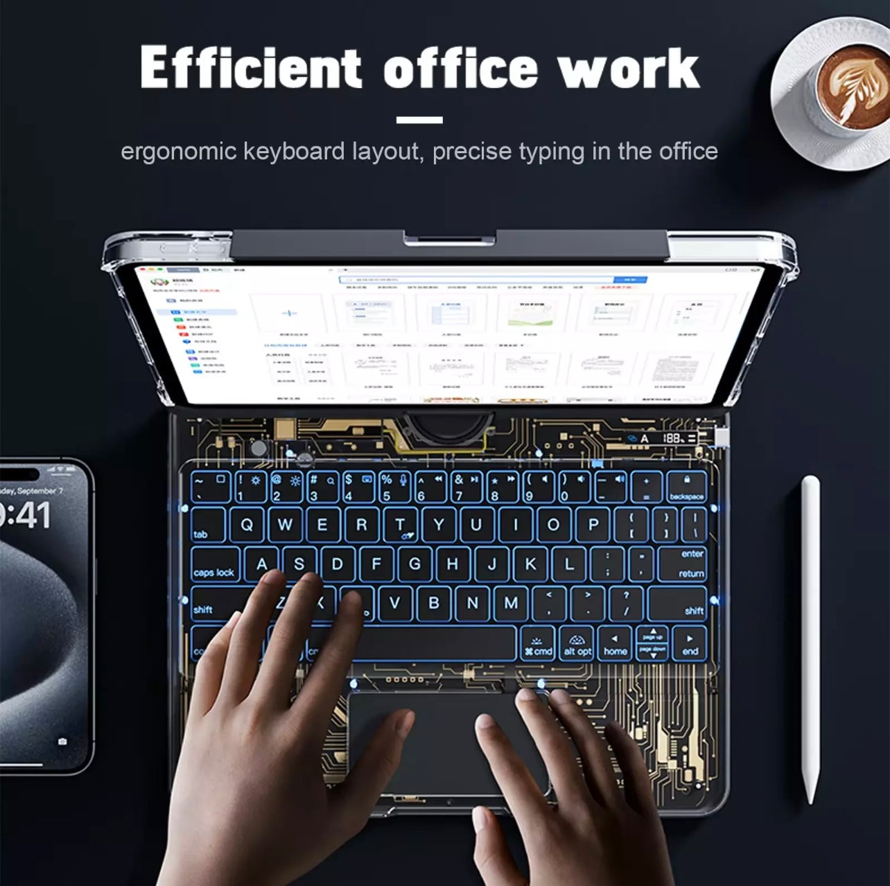 ROTATING CASE APPLE IPAD KEYBOARD IPAD PRO AIR SMART TRANSPARENT BACKLIGHT LED