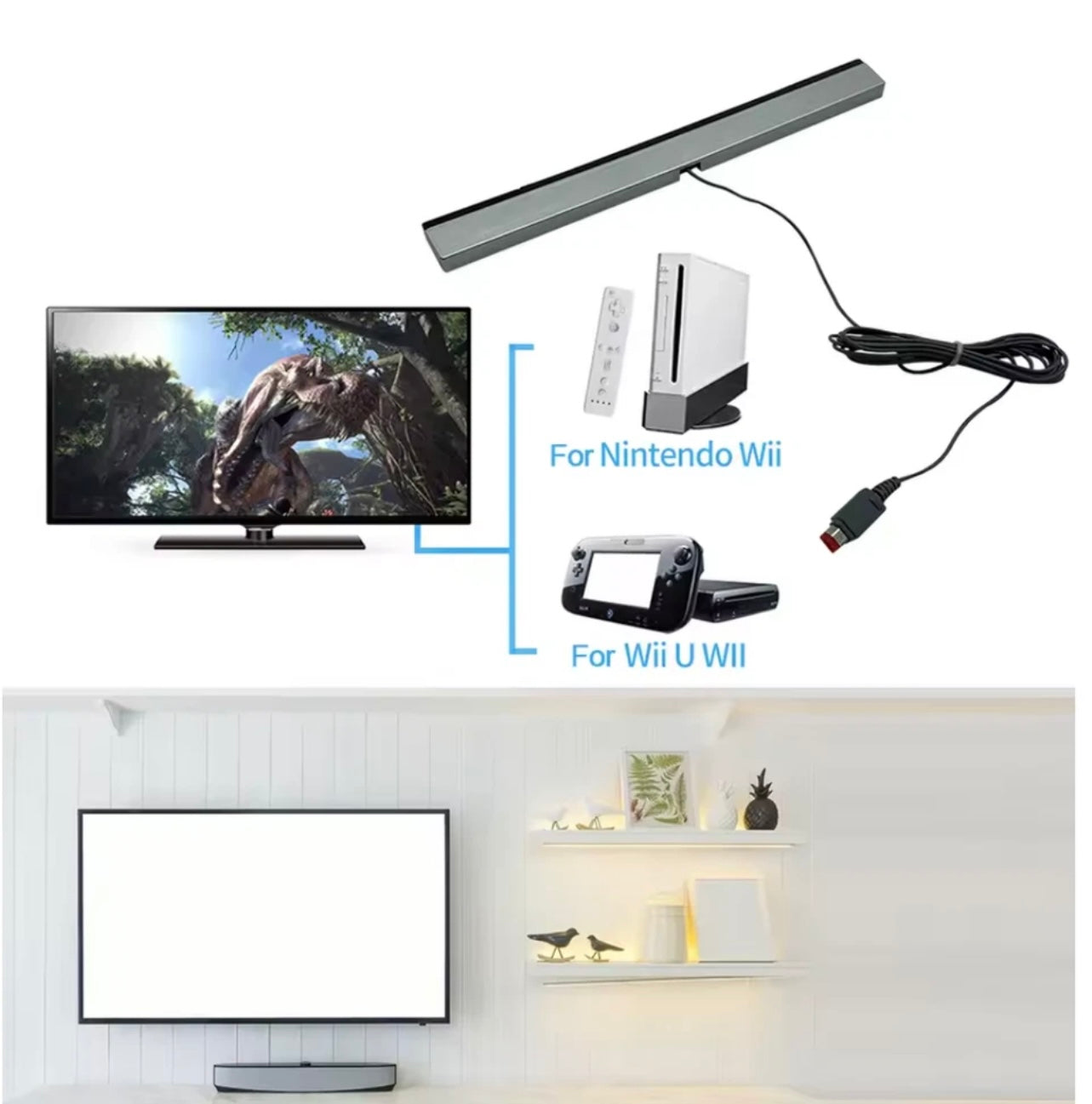 Wired Infrared Sensor Bar + Extension Cord for Nintendo Wii/Wii U Console
