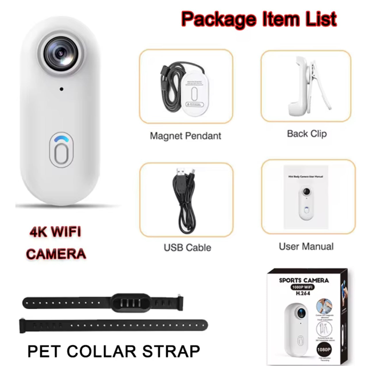 POV 4K Mini Action Cam Wearable WiFi Necklace Camera for YouTube TikTok Vlog