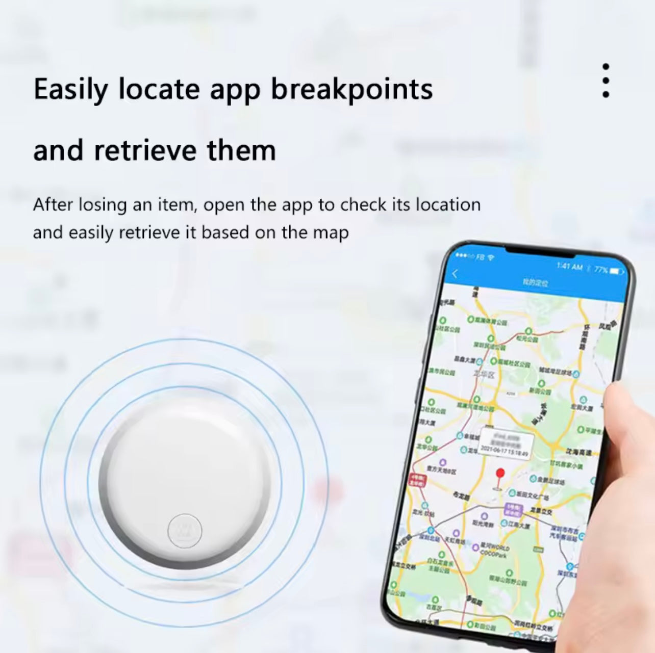 Smart GPS Bluetooth Tracker Key Finder Anti-Lost Device for Pets, Travel & More