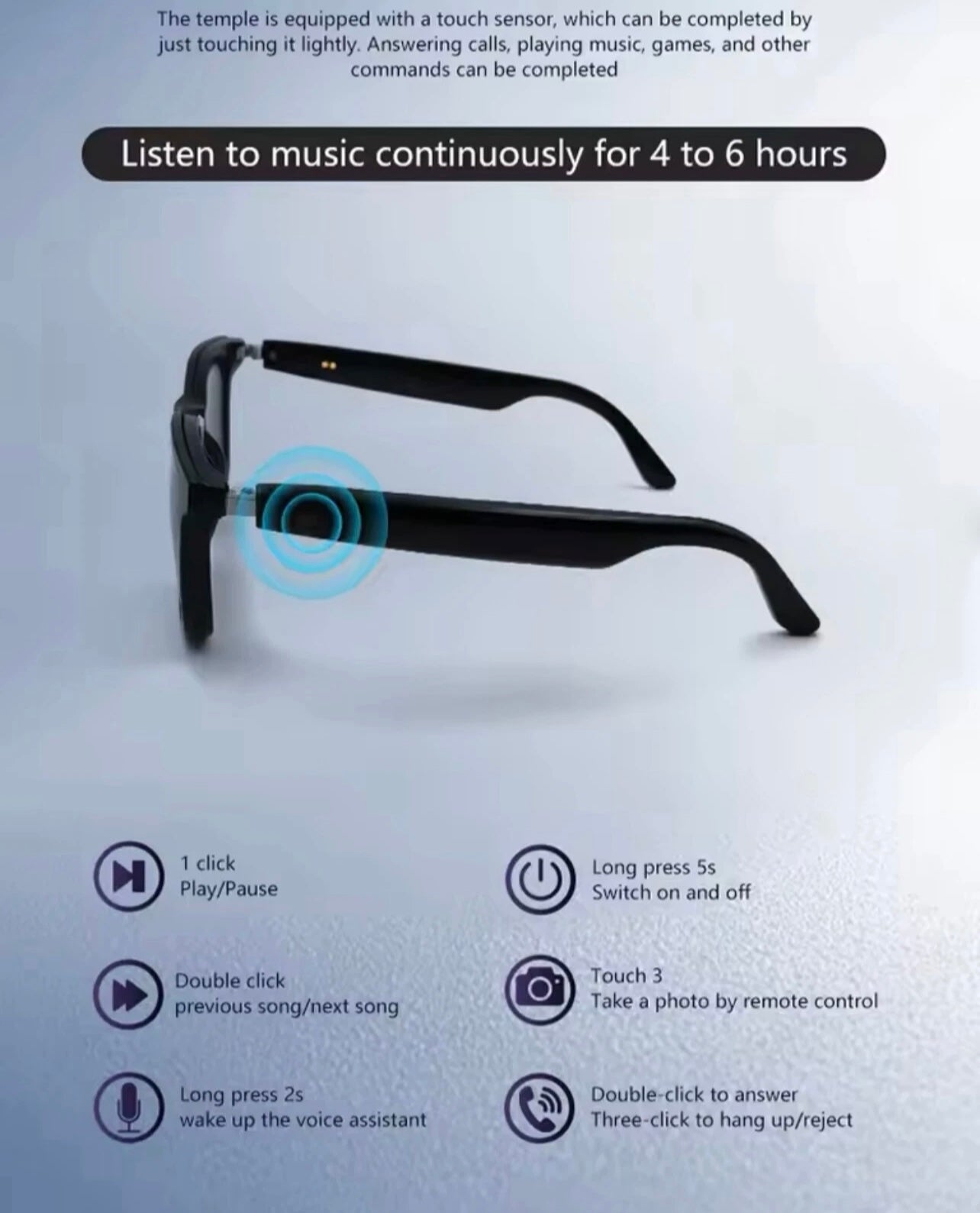 Bluetooth Smart Sunglasses Music Call UV400 Polarized Lens 2-in-1 Glasses